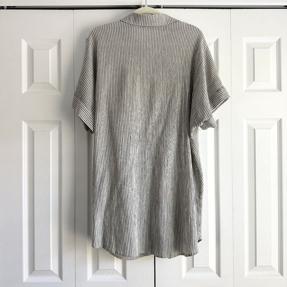 CUPSHE Analia Shirt Dress Size L Charcoal Striped Oversized Cotton Resortwear - Picture 4 of 11